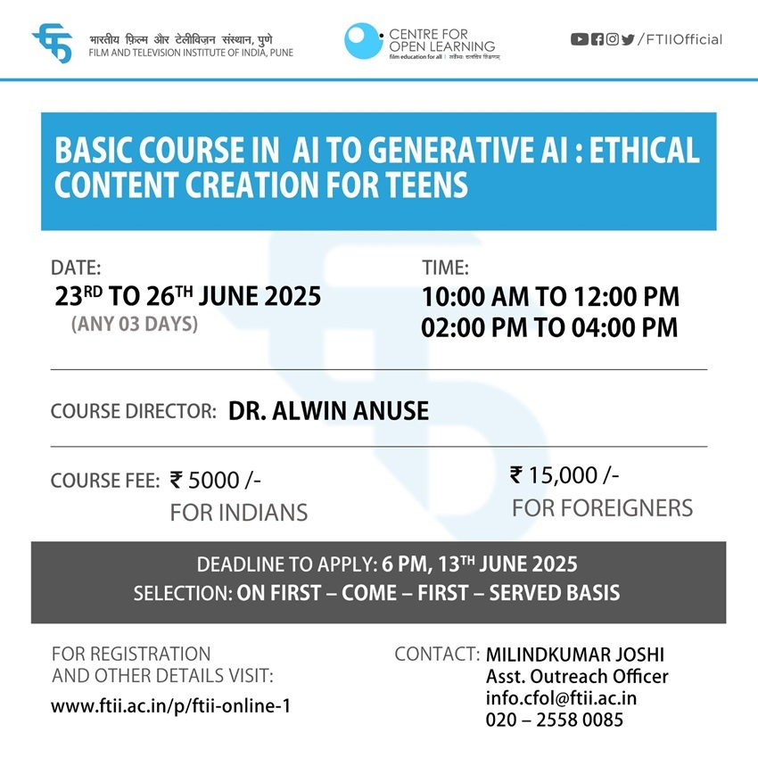 Basic Course in AI to generative AI: Ethical Content Creation for Teens ( 23 - 26 June 2025) - Online